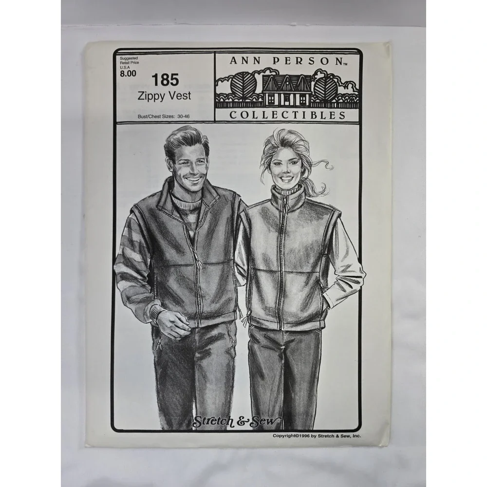 Vintage 1990s Stretch & Sew Ann Person Sewing Patterns 185 - Zippy Vest